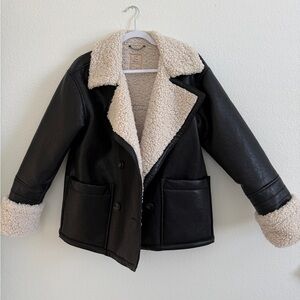 We The Free Vegan Leather Jacket with Cream Sherpa